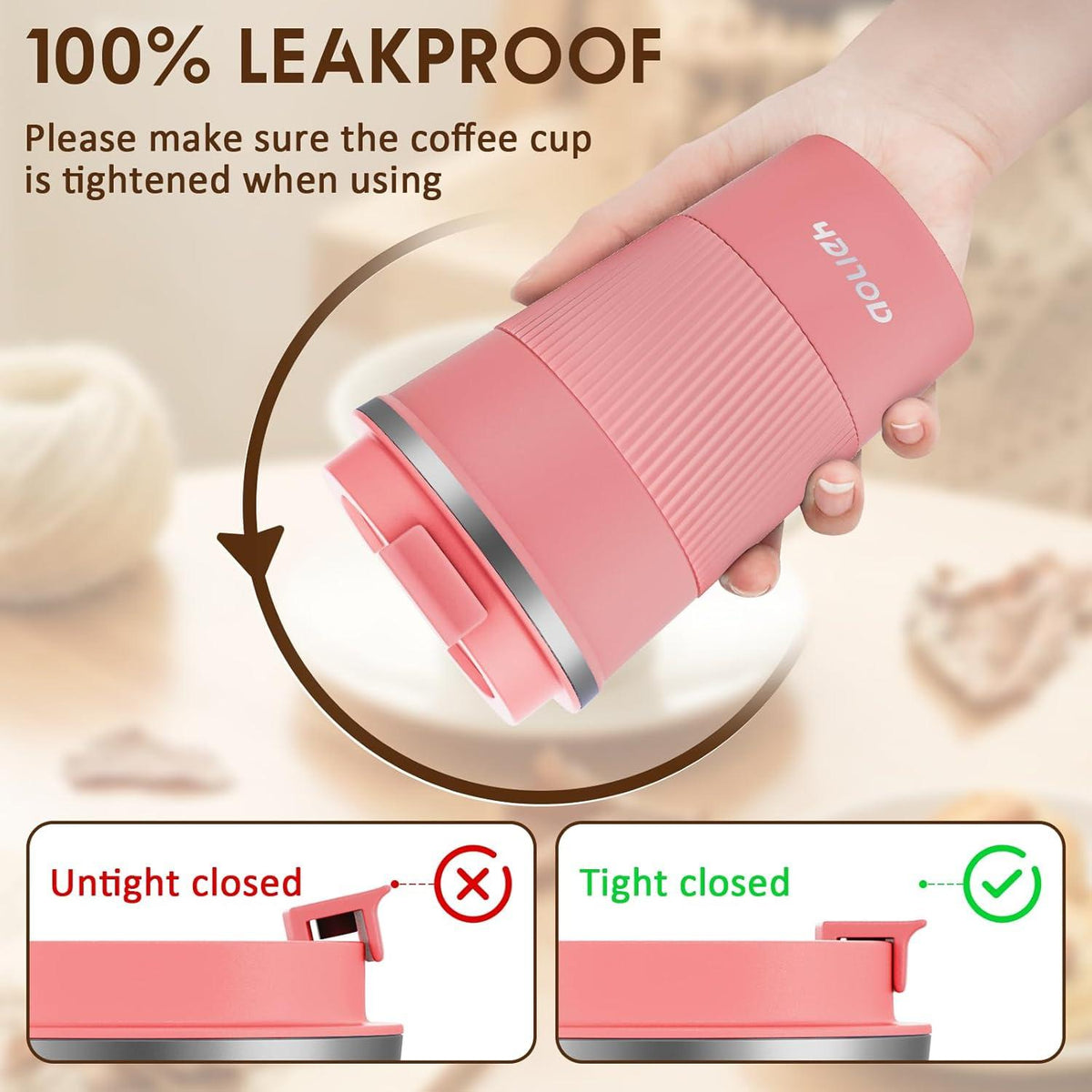 Aolieh Thermobecher 380ml Edelstahl Travel Mug Grapefruit