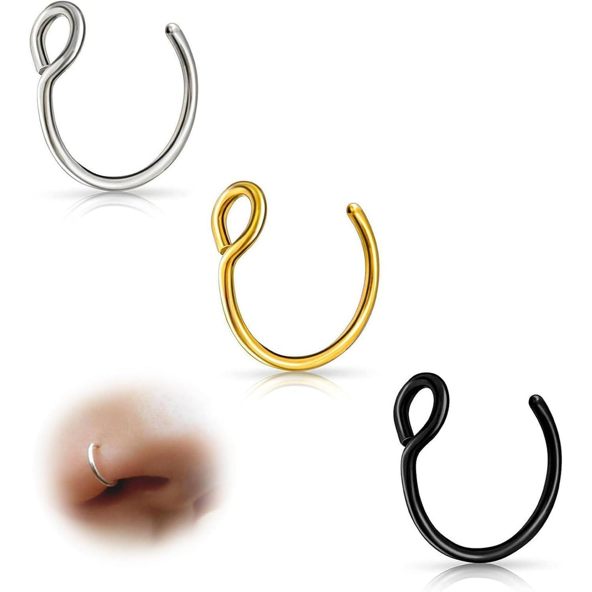 G23 Titan Fake Nasenring Set 3 Stück 20G 8mm Hypoallergen