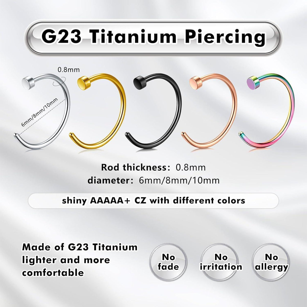 G23 Titan Fake Nasenring Set 3 Stück 20G 6-10mm Hypoallergen