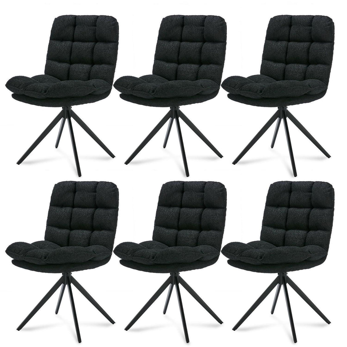 Esszimmerstühle 6er Set, Drehbar, Schwarz, Gepolstert & Komfortabel