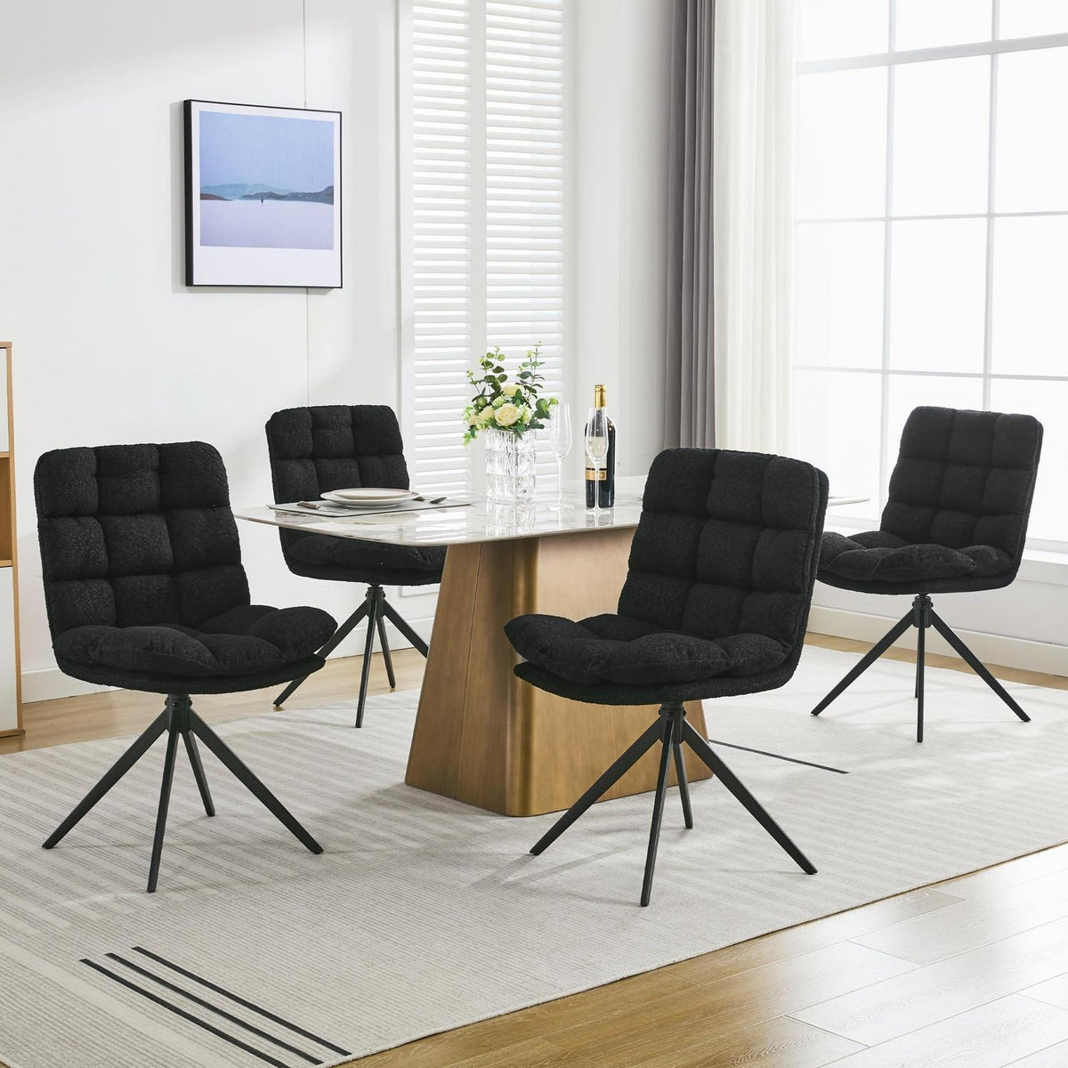 Drehbare Esszimmerstühle 4er Set mit Kissen – Schwarz