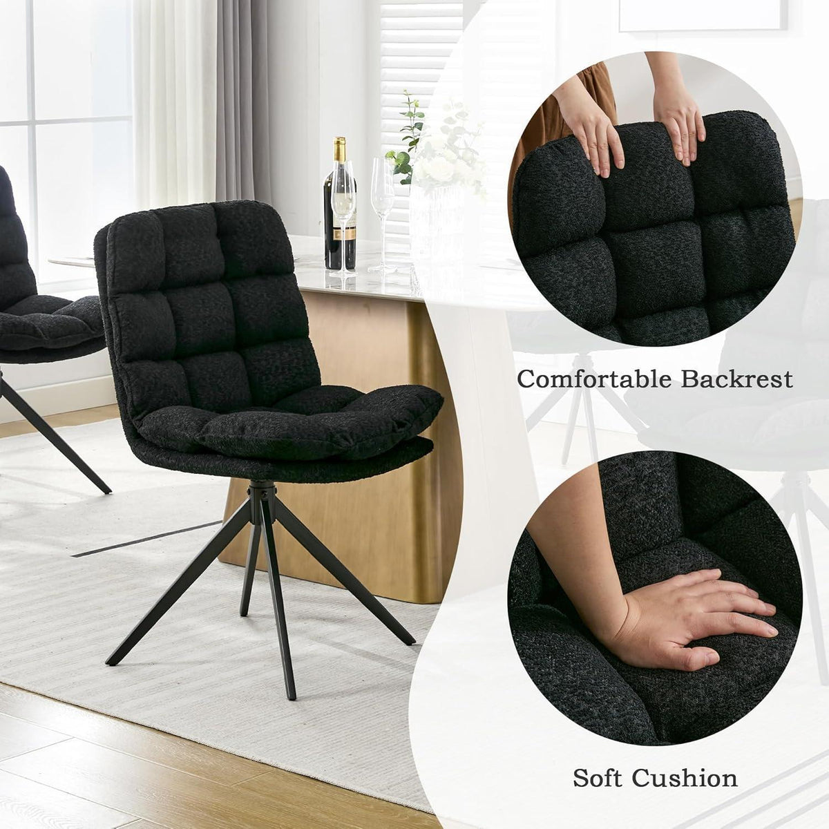 Drehbare Esszimmerstühle 4er Set mit Kissen – Schwarz