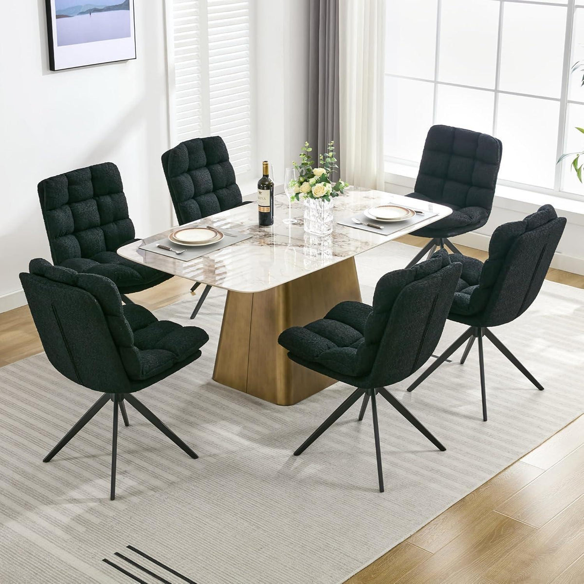 Drehbare Esszimmerstühle 4er Set mit Kissen – Schwarz