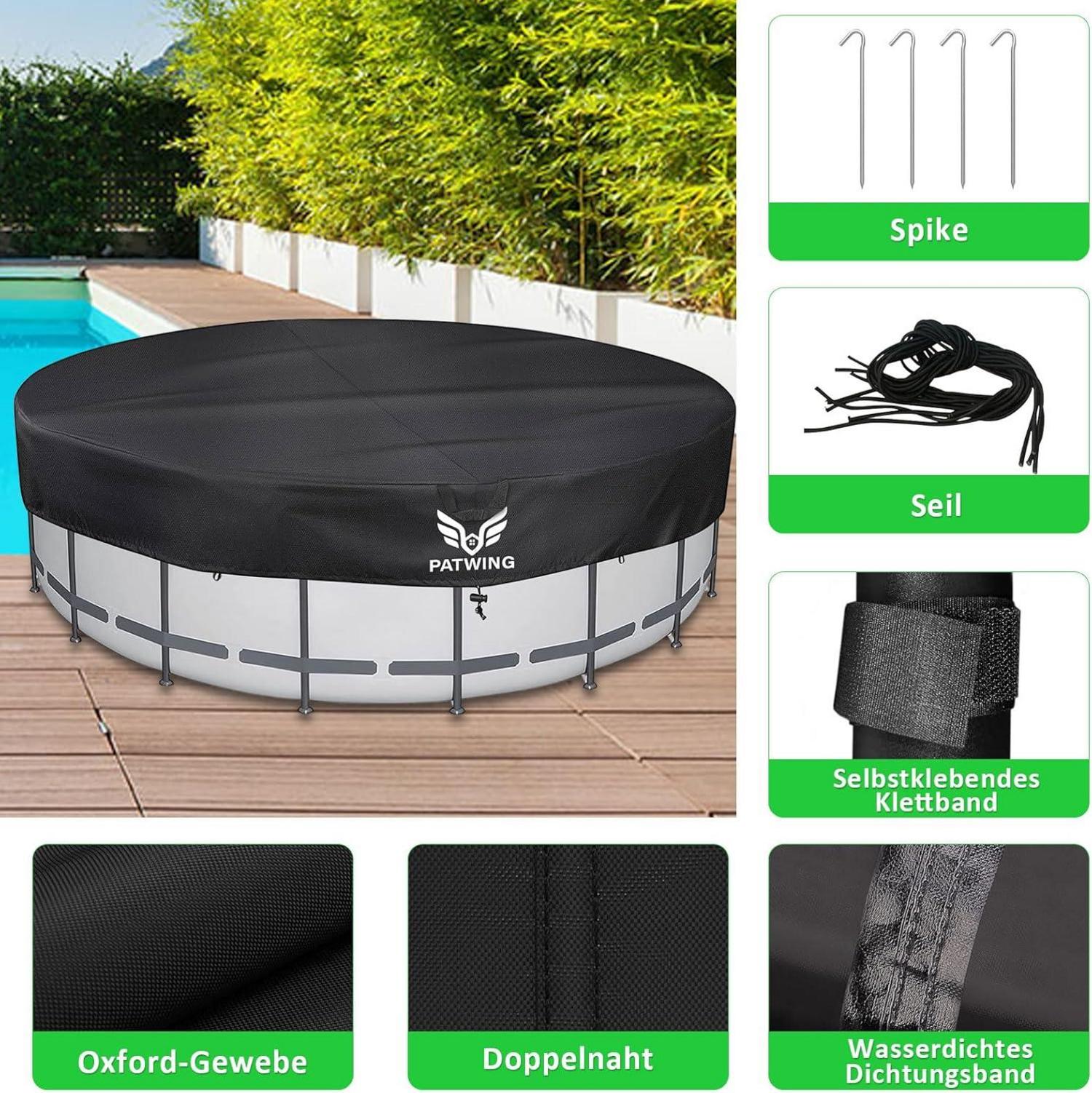 Poolabdeckung rund 370x20cm für Pools 360-520cm 600D Oxford