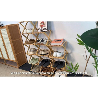 Faltbares Bambus Schuhregal | 6 Etagen | Platzsparend & Robust