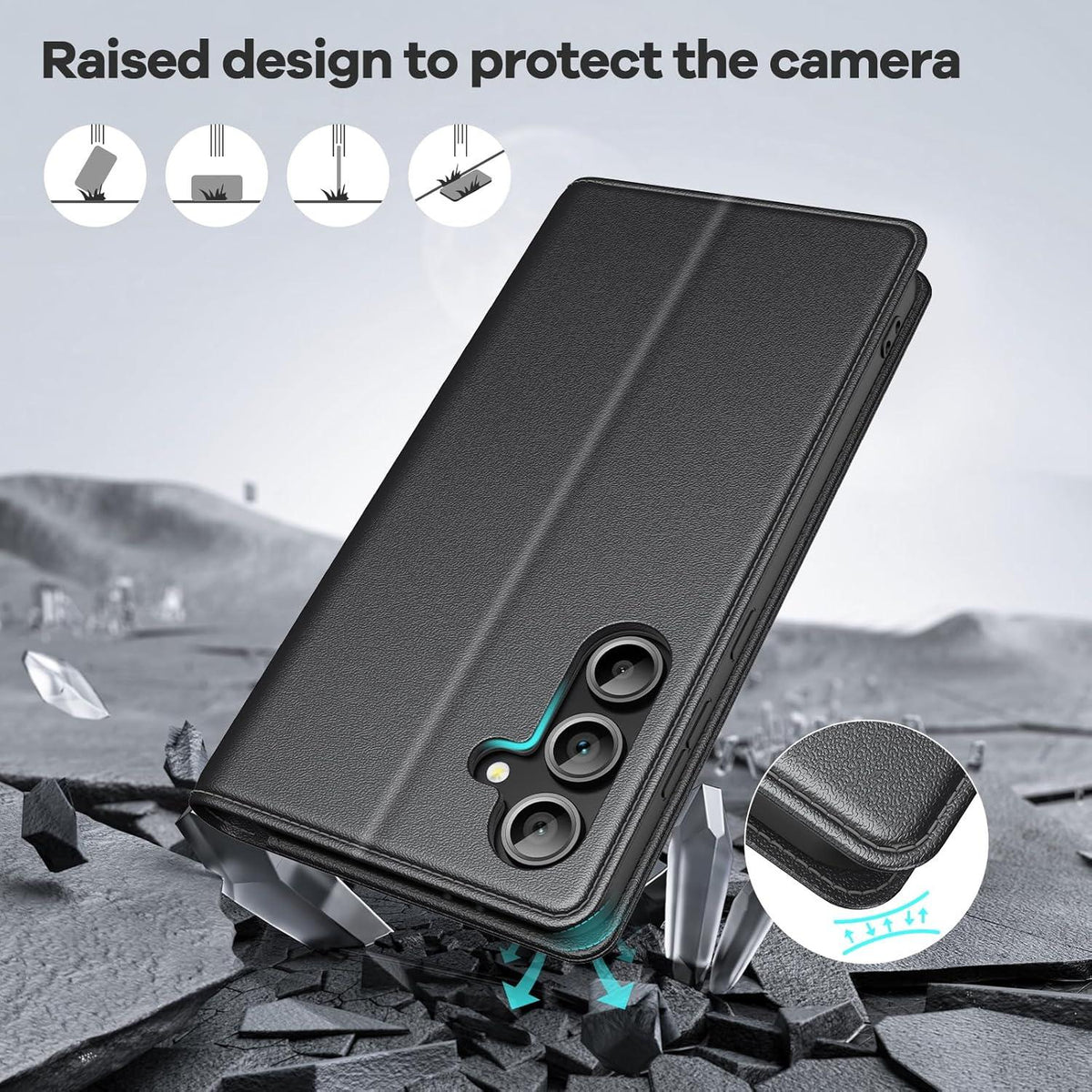 Peakally Samsung Galaxy S24 FE 5G Hülle Schwarz PU Leder Magnet 360° Schutz