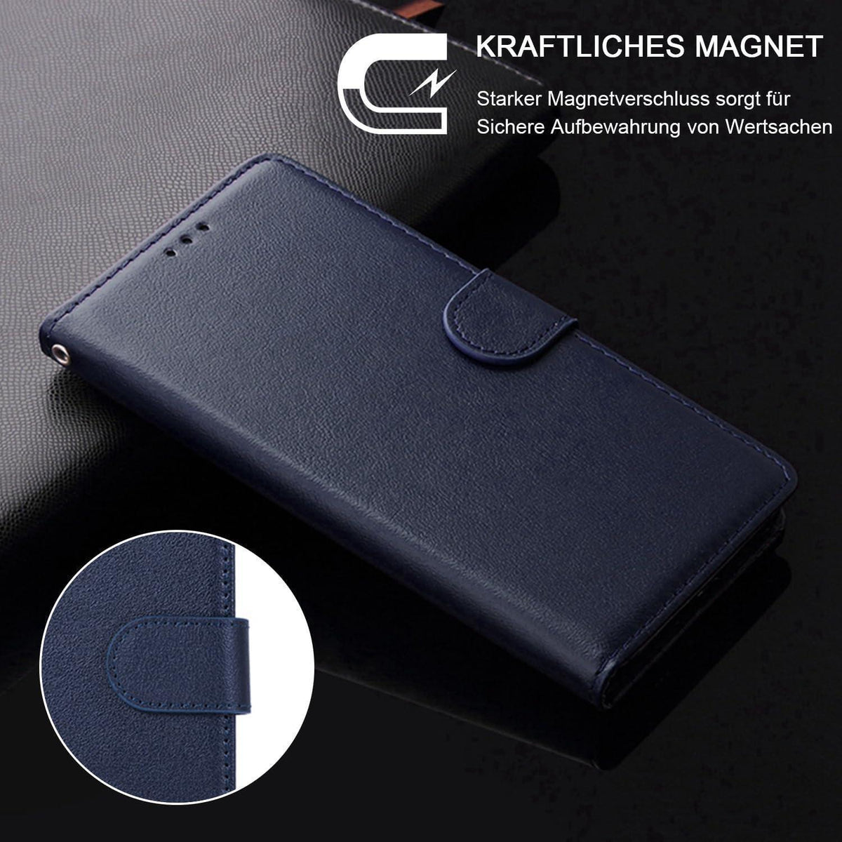 Klapphülle für Samsung Galaxy S23 5G mit Kartenfach und Ständer Blau in Lederoptik