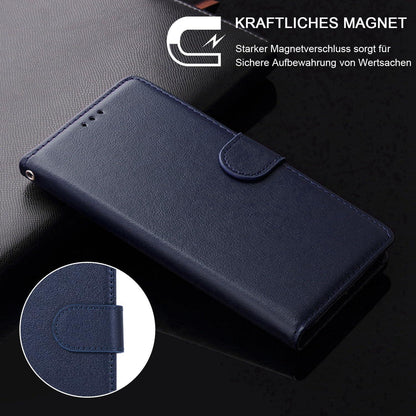 Klapphülle für Samsung Galaxy S23 5G mit Kartenfach und Ständer Blau in Lederoptik