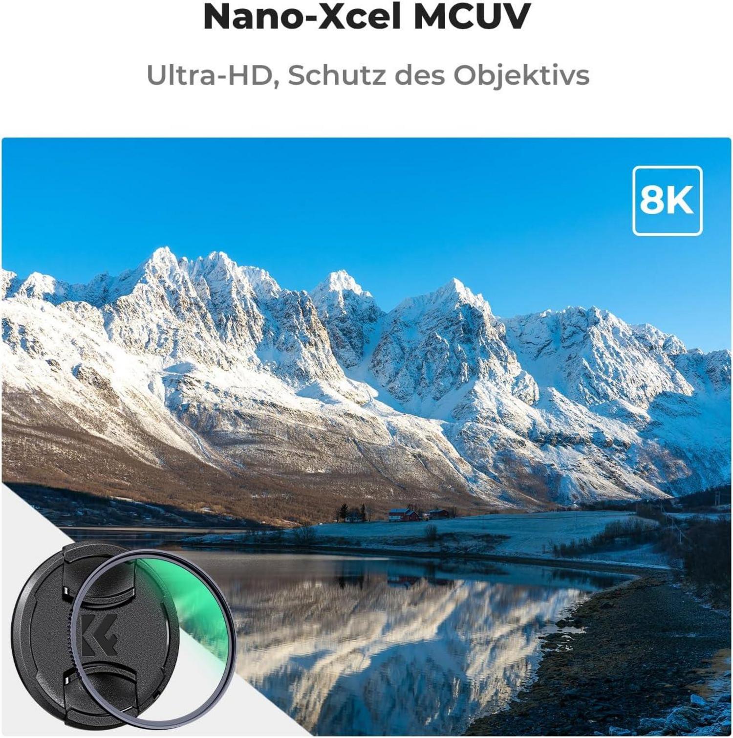 UV Filter 72mm mit Objektivdeckel, Reinigungstuch - Nano