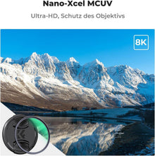 UV Filter 72mm mit Objektivdeckel, Reinigungstuch - Nano