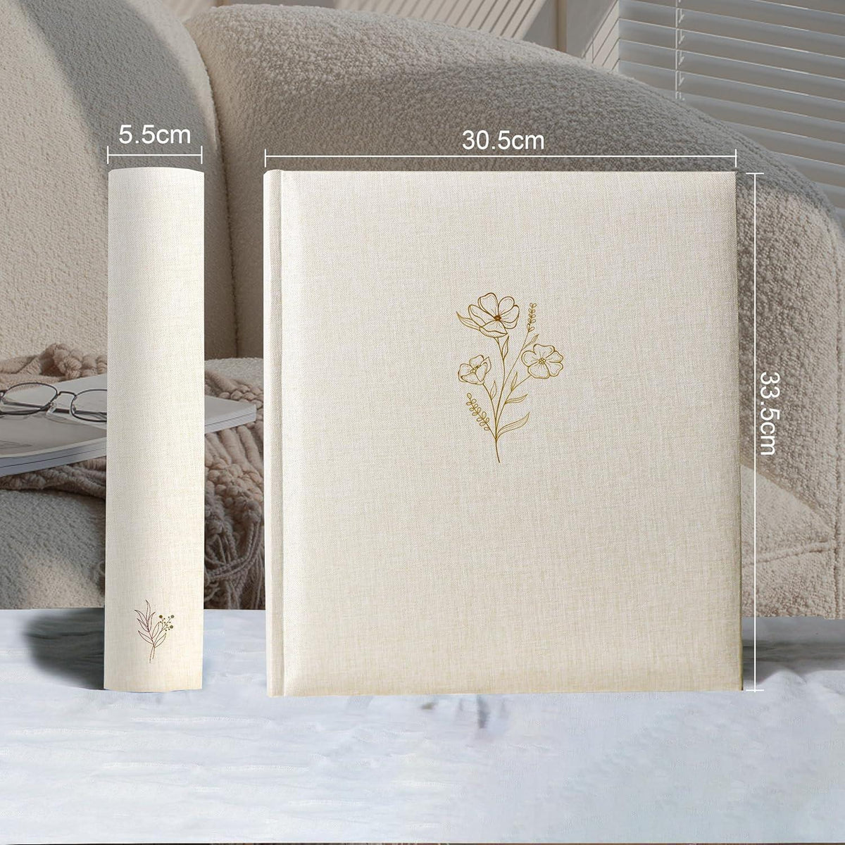 Fotoalbum zum Einkleben, Leinen, 100 weiße Seiten, Beige