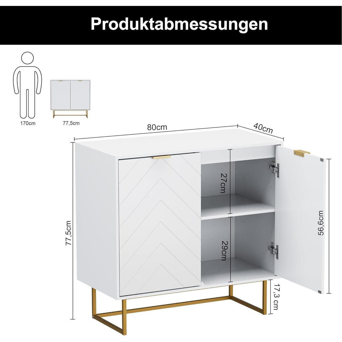 Weißes Sideboard 2er Set – 160x40x77,5cm, vielseitiger Aufbewahrungsschrank