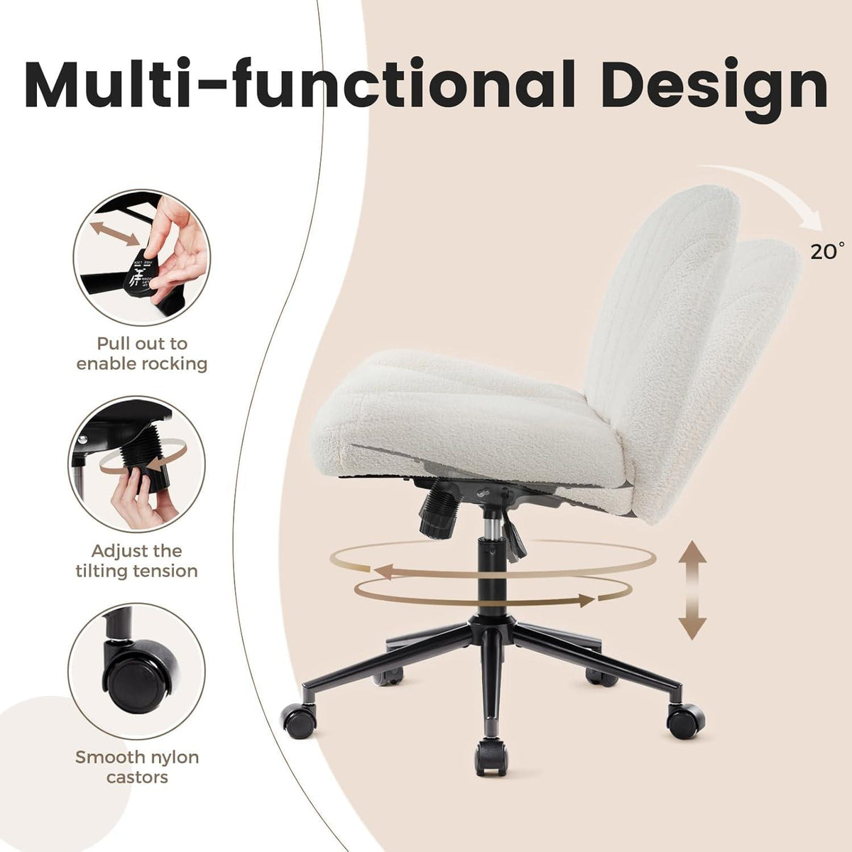 Ergonomischer Bürostuhl ohne Armlehnen, Höhenverstellbar, Stoffpolsterung