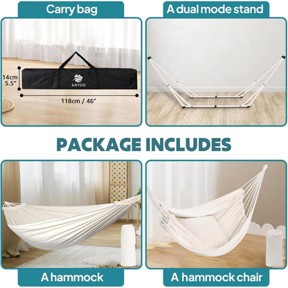 Hängematten & Hängesessel Gestell Set Beige 2-in-1 Tragbar