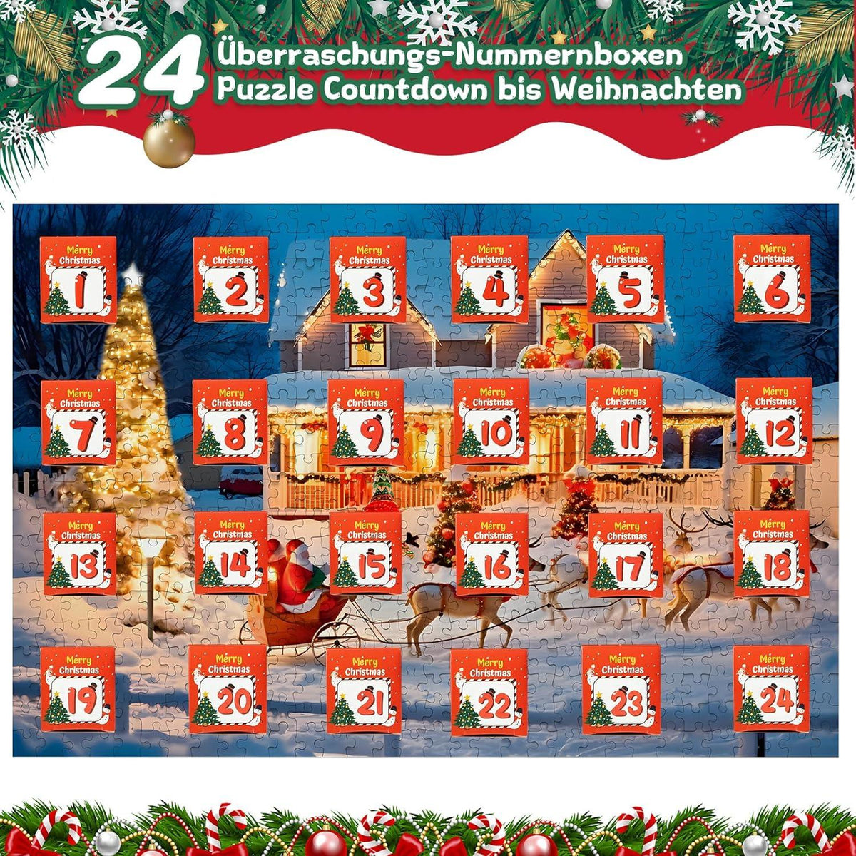 Adventskalender Puzzle Weihnachts-Countdown Spielzeug für Kinder & Erwachsene