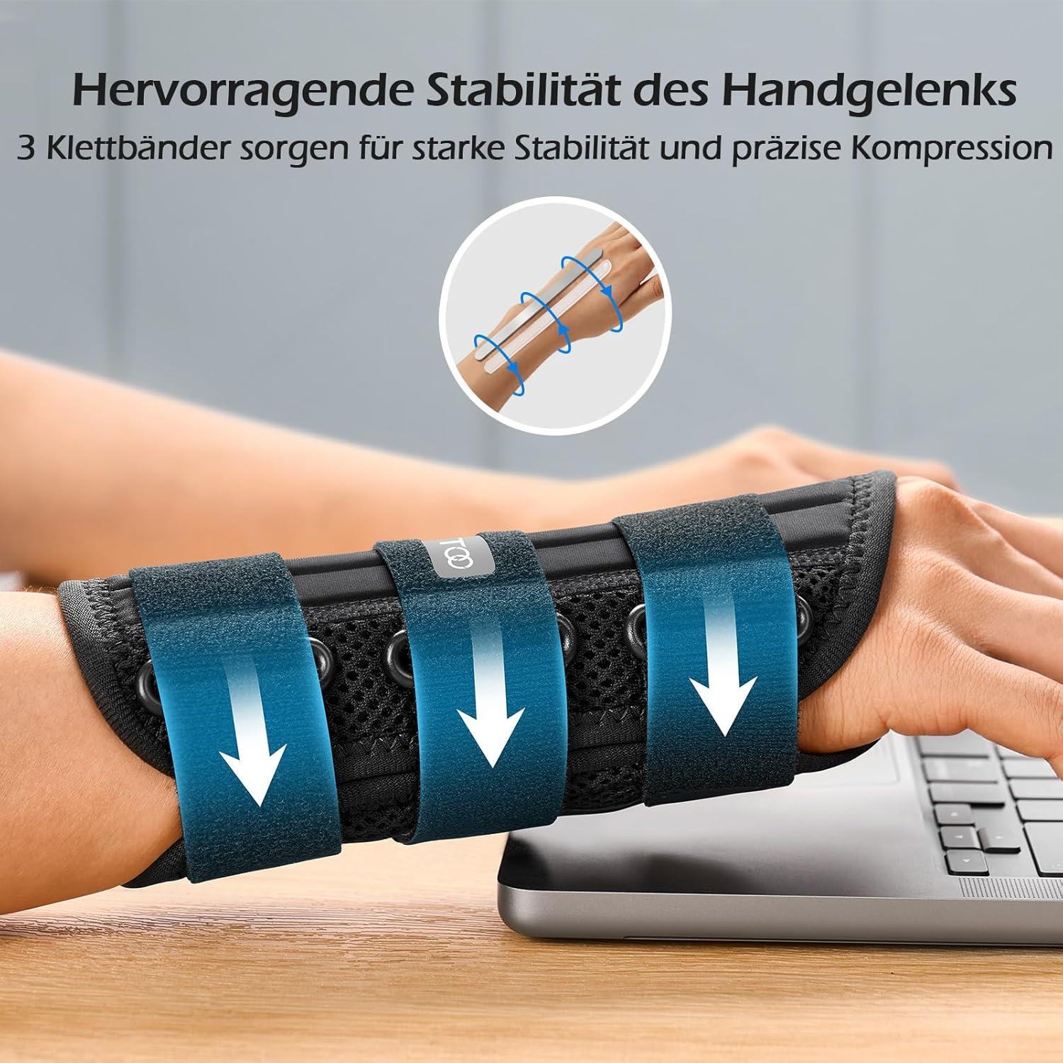 Handgelenkschiene mit 3 Schienen für Karpaltunnelsyndrom und Arthritis, Größe L/XL Links-Grau
