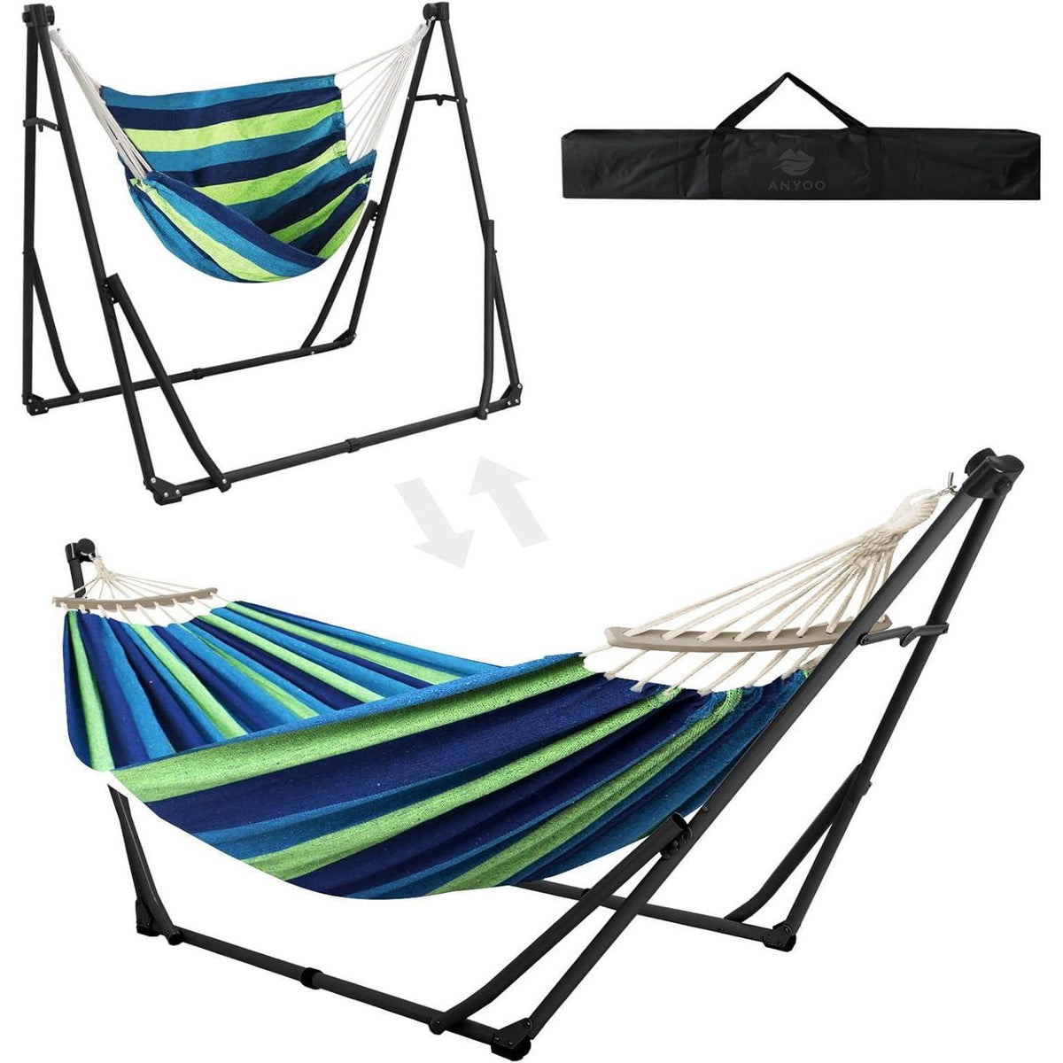 Hängematten- & Hängesessel-Set mit klappbarem Gestell, 2-in-1