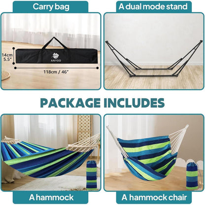 Hängematten- & Hängesessel-Set mit klappbarem Gestell, 2-in-1