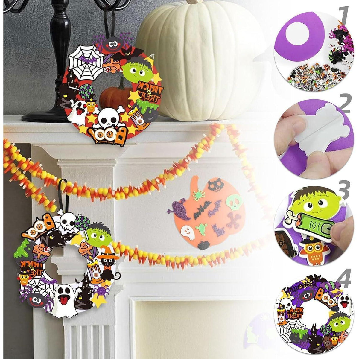 Halloween Kränze Bastelset für Kinder – 8er Set DIY Deko