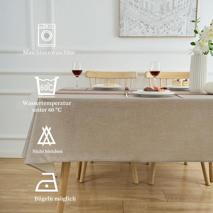 Abwaschbare Tischdecke Rechteckig 100x140 cm – Leinenoptik Weiß/Beige
