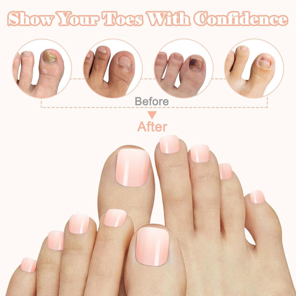 Rosa Farbverlauf Fußnägel zum Kleben – 120 Stück Press On Nails