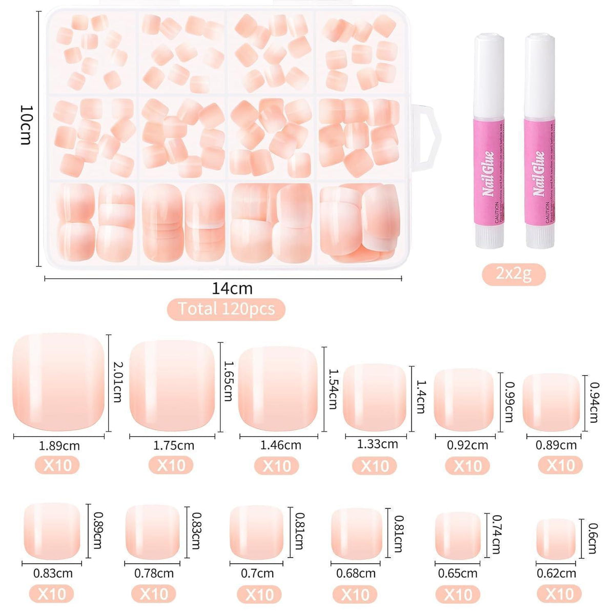 Rosa Farbverlauf Fußnägel zum Kleben – 120 Stück Press On Nails
