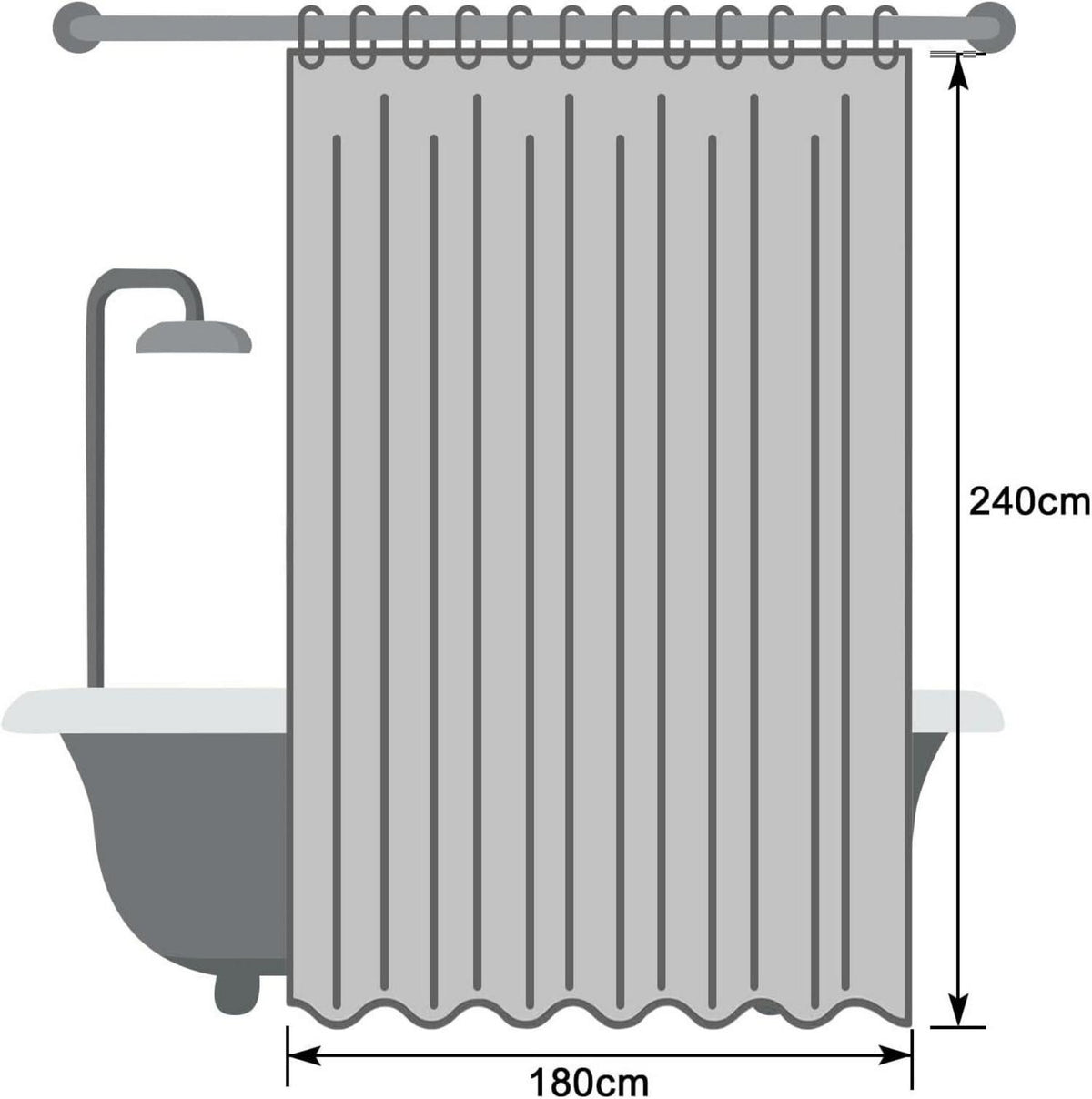Duschvorhang 180x240 cm Weiß Wasserdicht Textil Stoff Anti-Schimmel waschbar