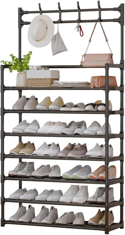 Schuhregal Schwarz Metall 7-Tier Schuh Organizer 80x26x165cm