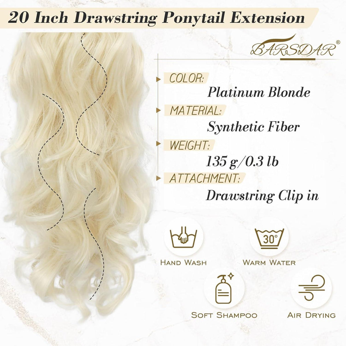 Haarteil Pferdeschwanz Extension Blond 50cm Lockige Gewellt