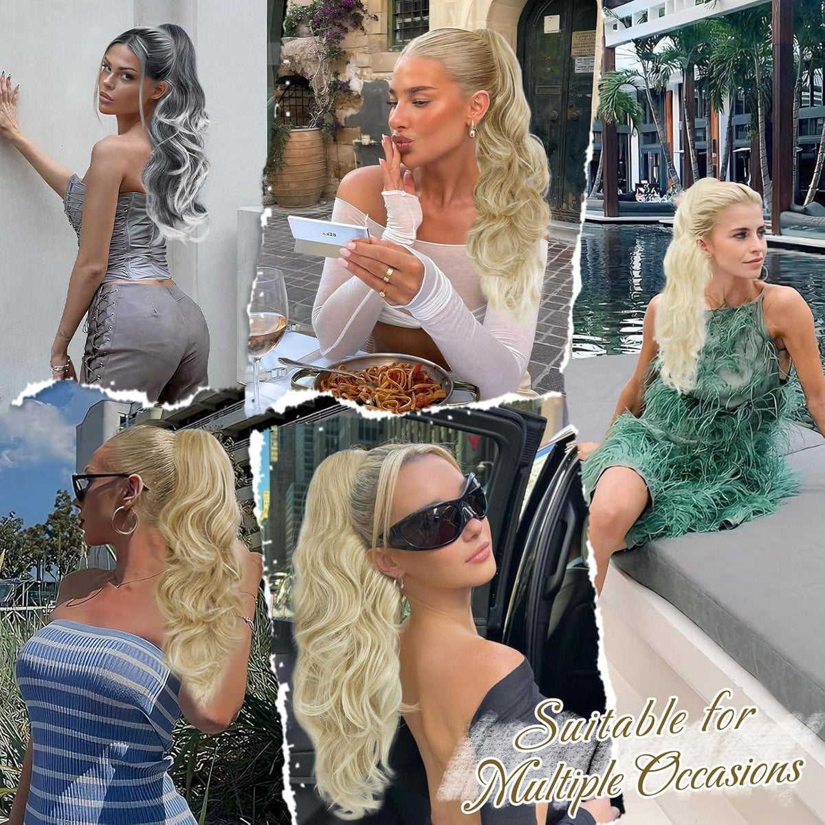 Pferdeschwanz Extensions Blond 50cm Lockige Haarverlängerung mit