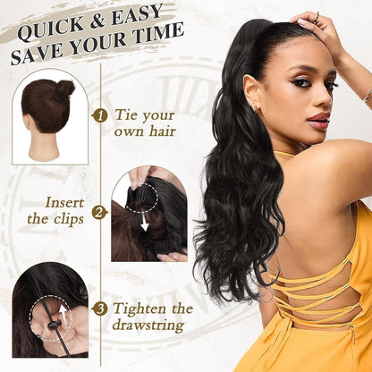 Lockige Pferdeschwanz Extensions Braun 50cm Damen Haarverlängerung Clip-in