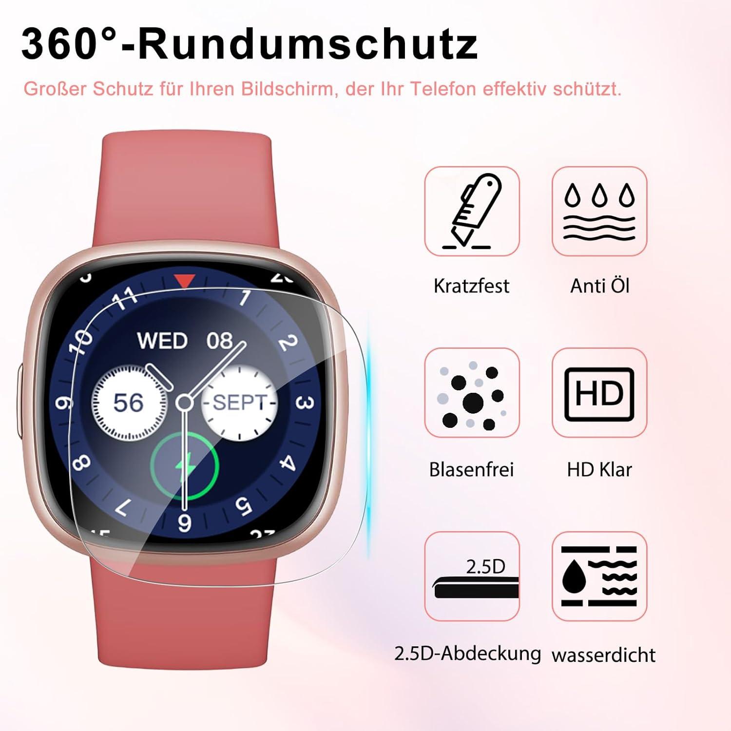 Fitbit Versa 3/4/Sense 2 Schutzfolie Panzerglas HD-Transparenz