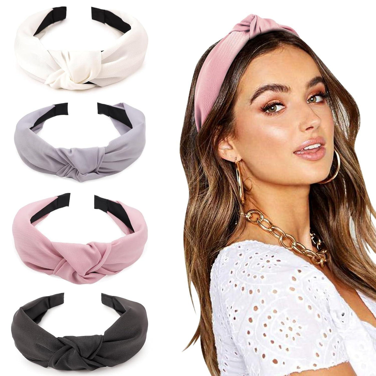 Boho Haarreifen Stirnband breit, 4er Pack Knoten Haarband