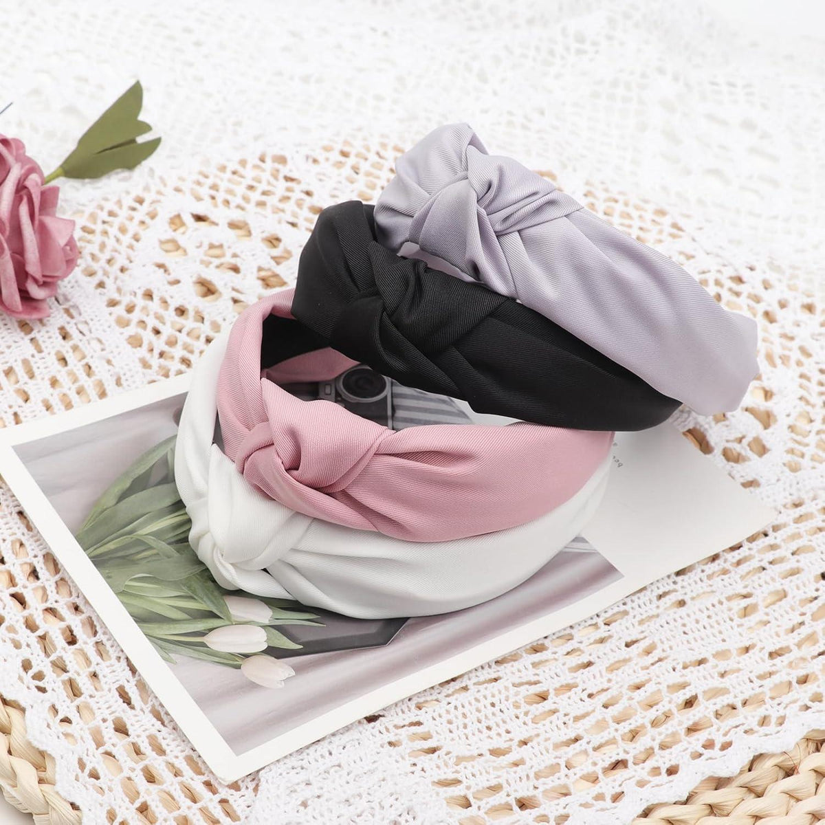 4er Pack breite geknotete Stirnbänder Haarreif Damen Mädchen Boho Haarbänder