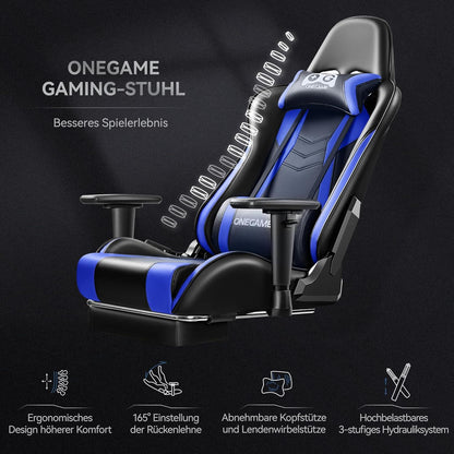 Gaming Stuhl hoher PU-Leder Armlehnen PC-Bürostuhl ergonomisch Videospiel 150KG