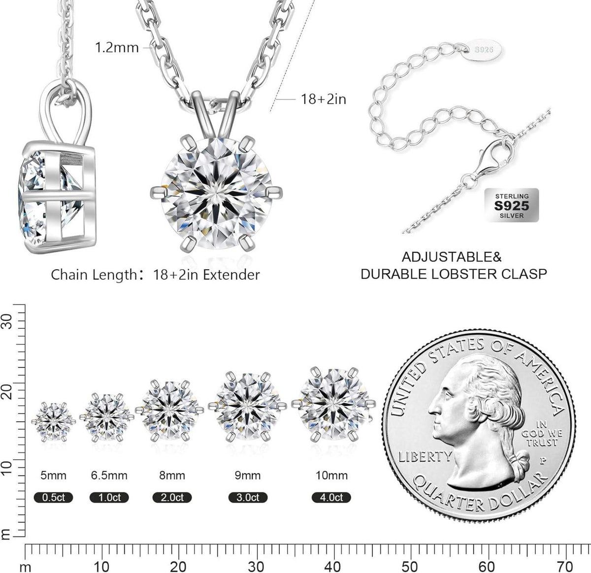 KRKC&CO Moissanite Diamant Kette Damen Silber 925 Anhänger VVS1 D-Farbe 2 CT