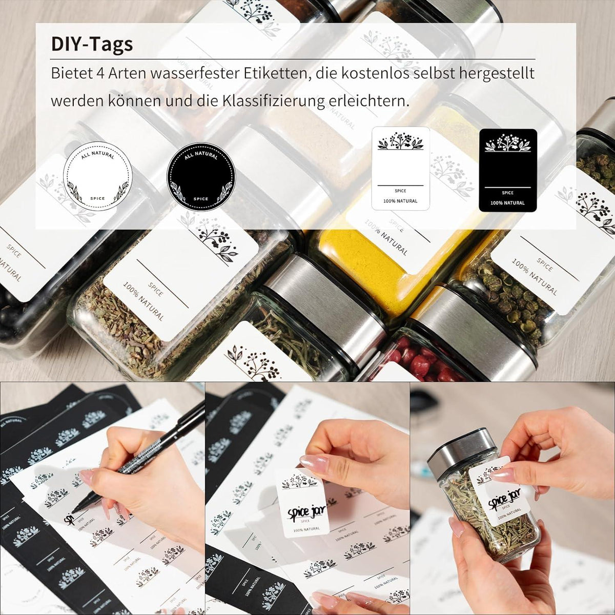 6er Gewürzgläser Set 120ML Eckig mit