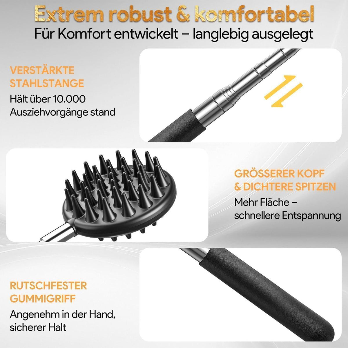 Rückenkratzer Ausziehbar mit 5 Aufsätzen – Perfektes Geschenk für Männer