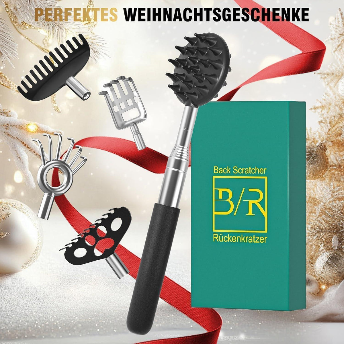 Rückenkratzer Ausziehbar mit 5 Aufsätzen – Perfektes Geschenk für Männer