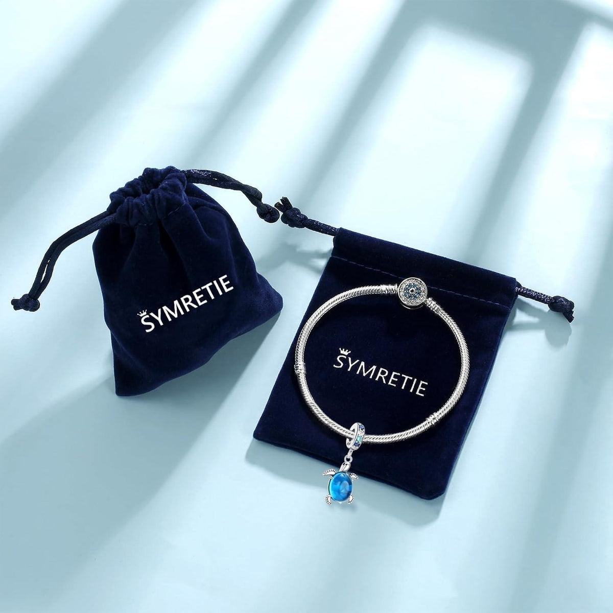 925 Sterling Silber Schildkröte Charm Anhänger Blau Zirkonia