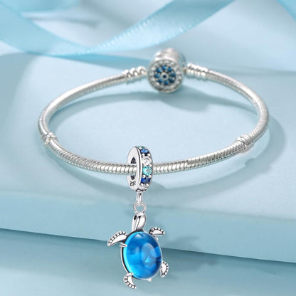 925 Sterling Silber Schildkröte Charm Anhänger Blau Zirkonia