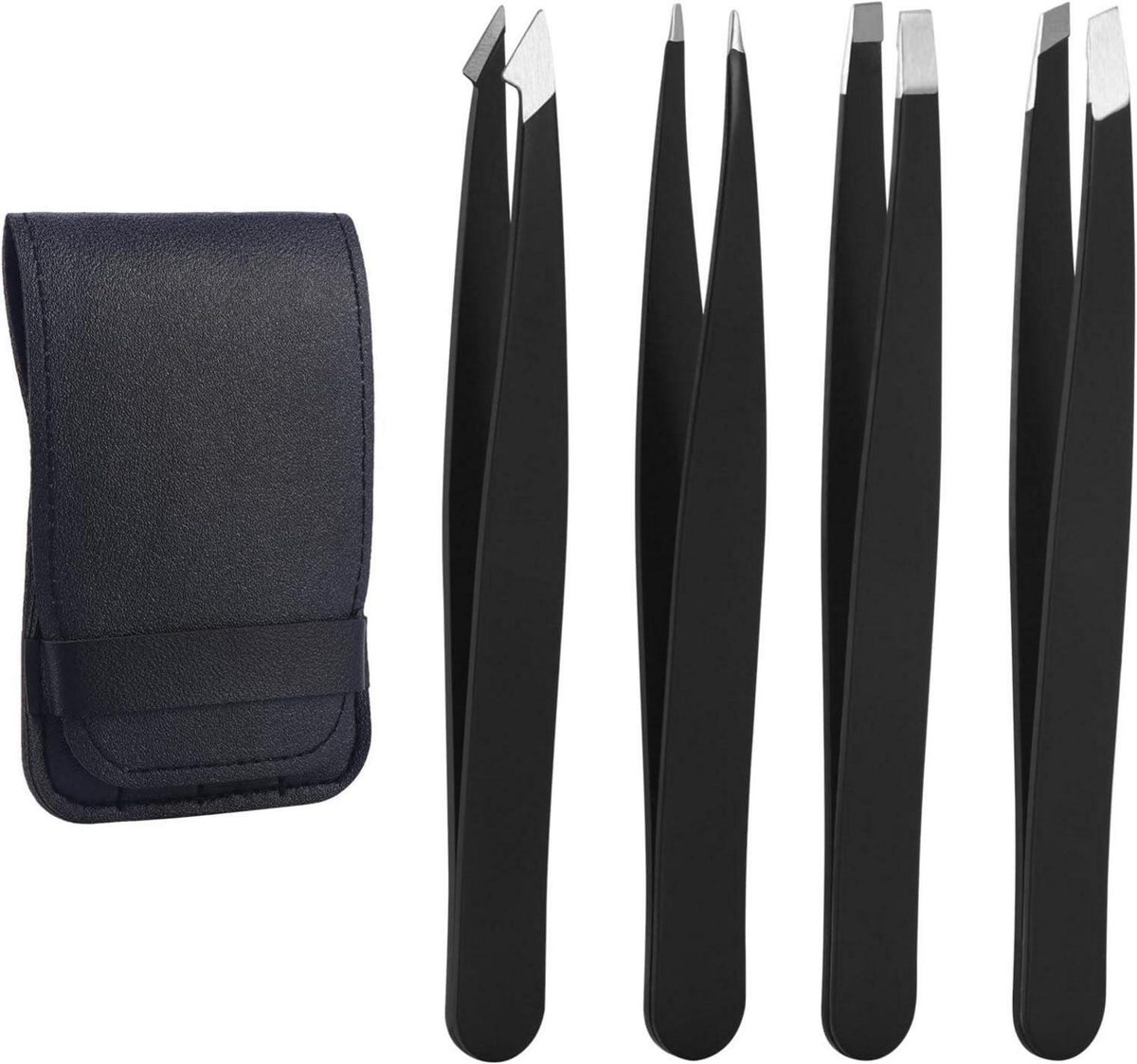 Professionelles 4-teiliges Edelstahl Pinzetten Set mit Lederetui