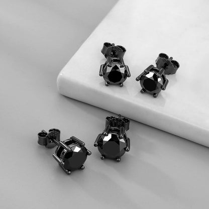 Moissanit Ohrringe Herren Silber 925 2 ct VVS1 D Schwarz 6,5 mm Solitär