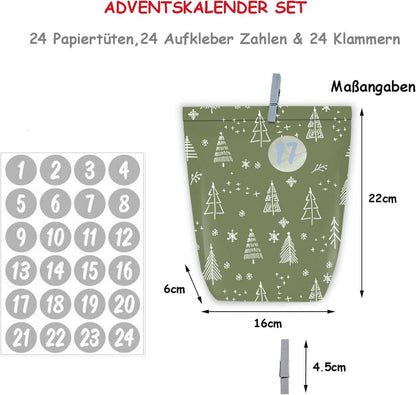 Adventskalender zum Selber Basteln 24 Weihnachtstüten Grüntönen