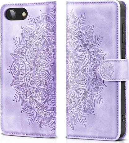 Handyhülle iPhone SE 2022/2020 7/8 Leder Flip Case Standfunktion Hellviolett