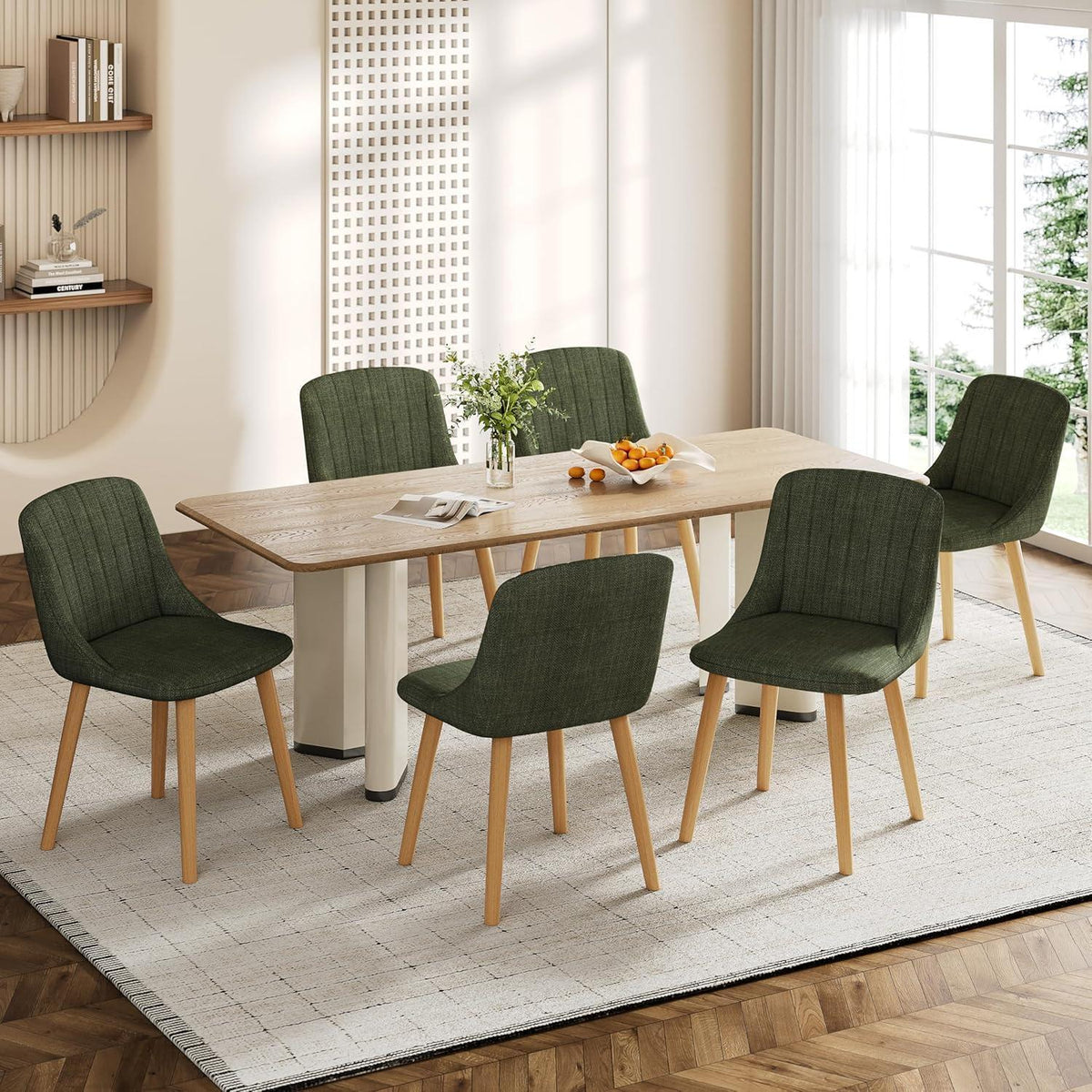 Grüner Esszimmerstuhl Set 2x Massivholz Beine & Polyester
