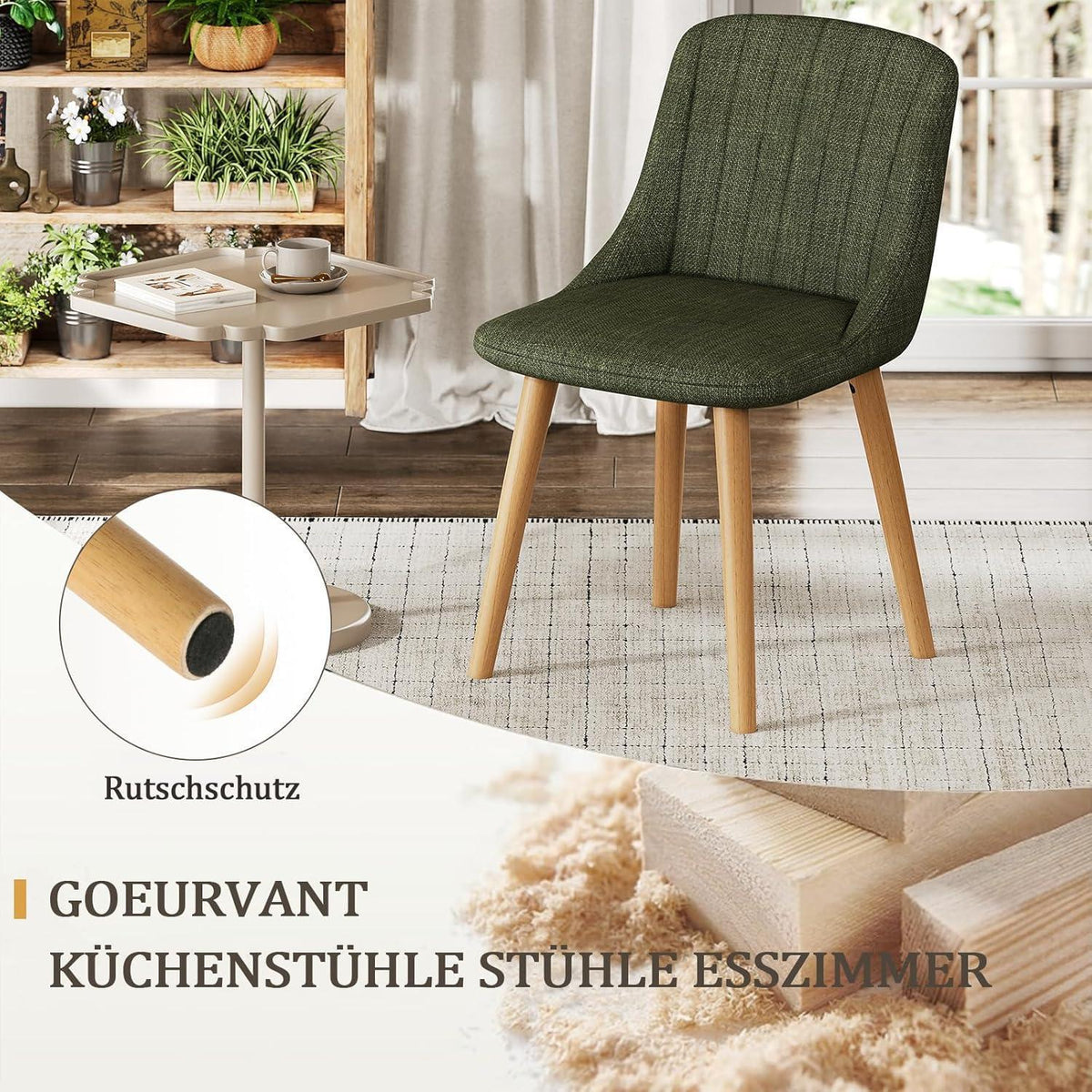 Grüner Esszimmerstuhl Set 2x Massivholz Beine & Polyester