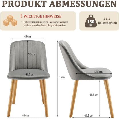 Hellgraue Samt Esszimmerstühle 2er Set mit Holzbeinen