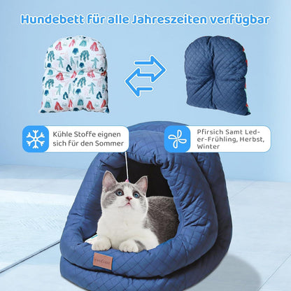 Katzenbett Höhle Hundehöhle 2-in-1 Bett mit Warmer und