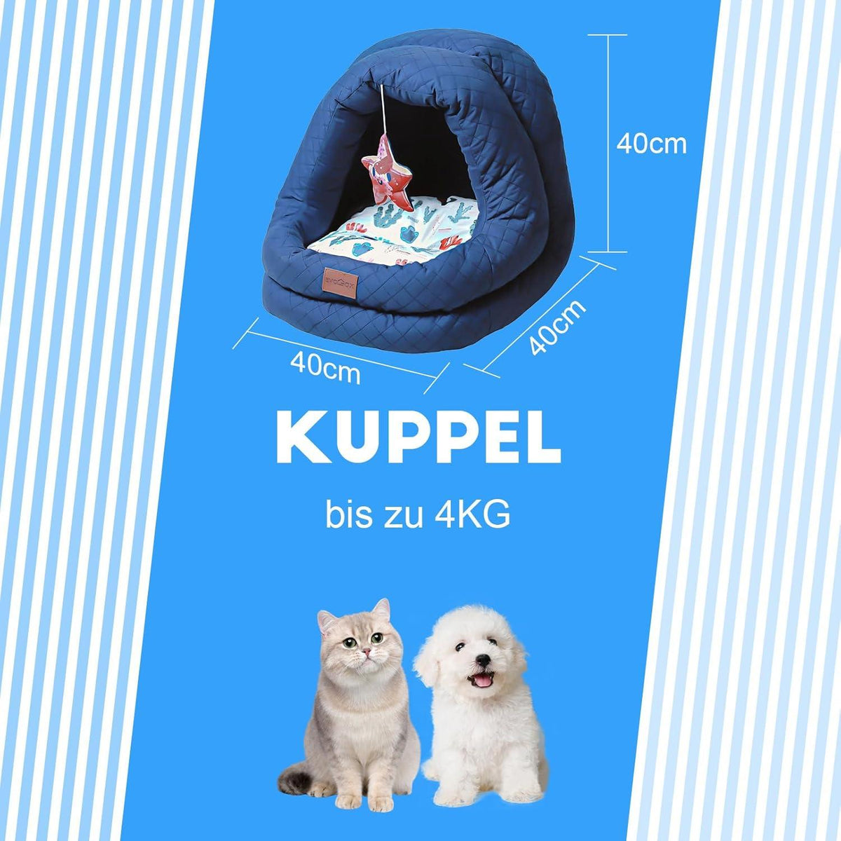 Katzenbett Hundehöhle mit Warmer und Kühler Matte 40x40x40cm